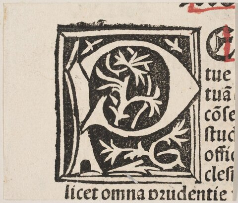 Medieval Woodcut Decorated Initial E