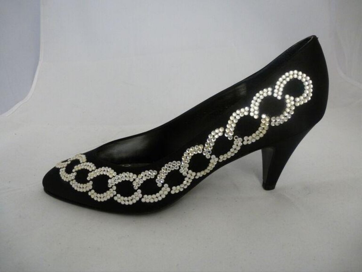 Black High Heel Shoe With Sequin Circles