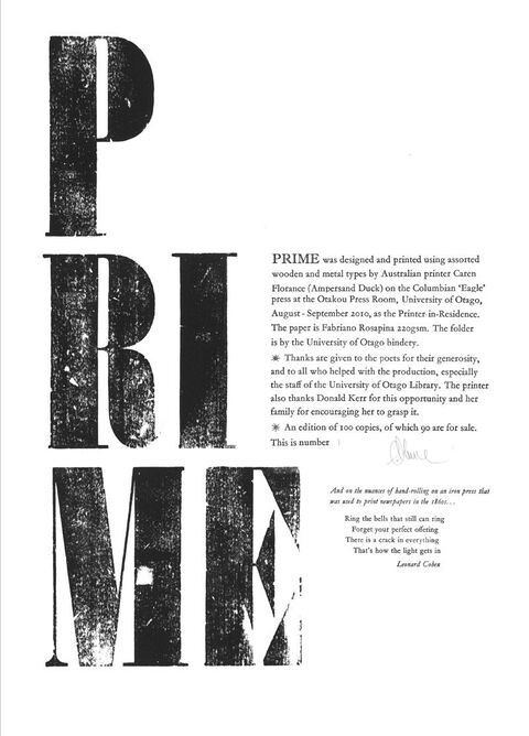 PRIME Letterpress Colophon Page