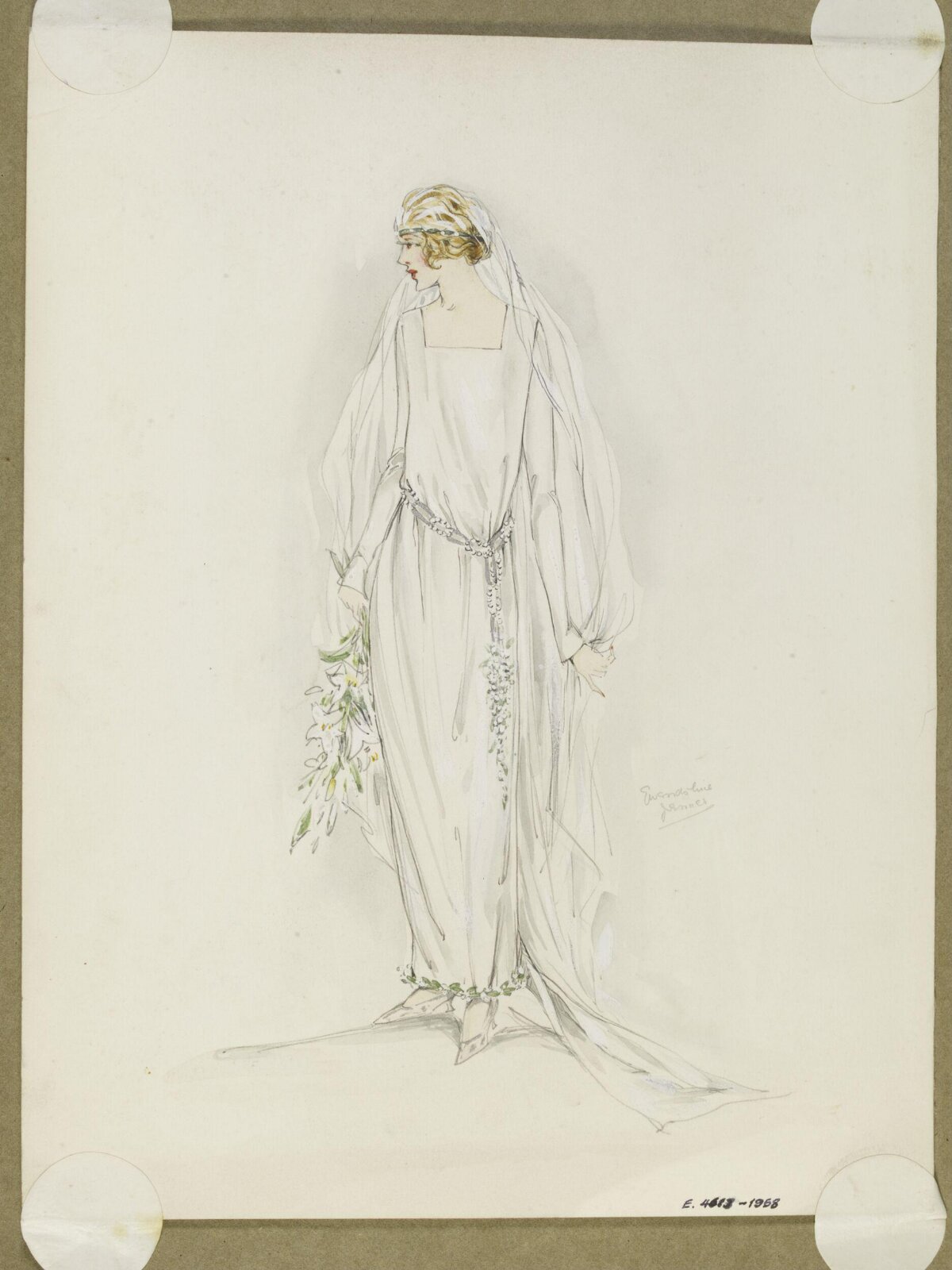 Vintage Bridal Gown Fashion Sketch