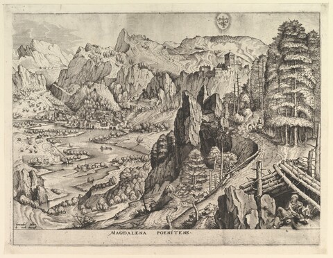 Penitent Magdalene Mountain Landscape Etching