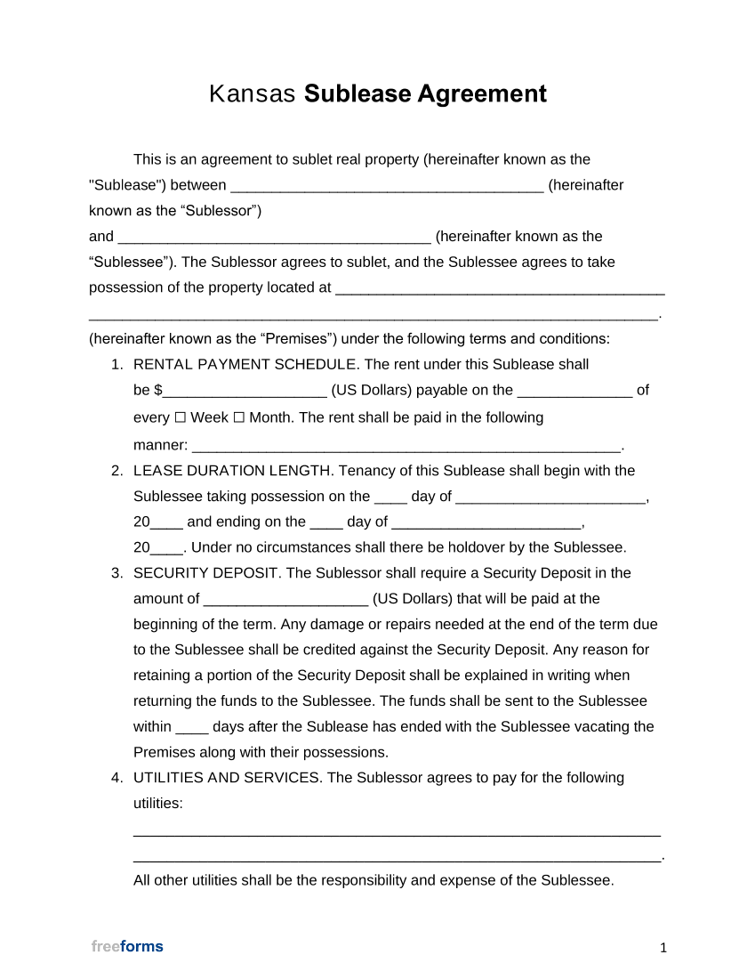 Kansas Sublease Agreement Template