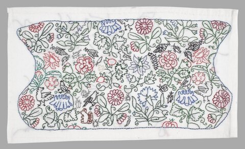 Hand Embroidered Floral Bird Textile