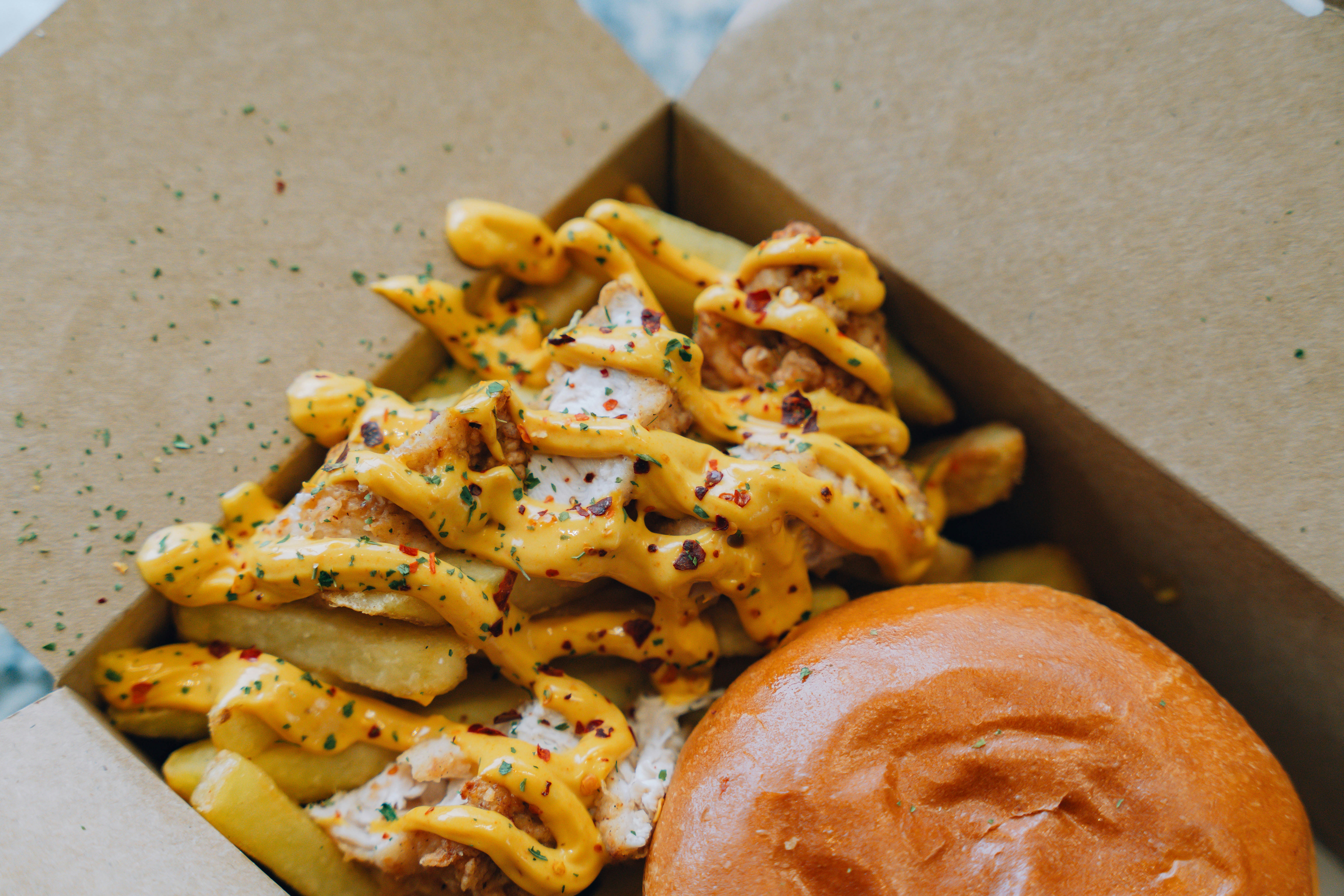 Takeout Loaded Fries and Burger
