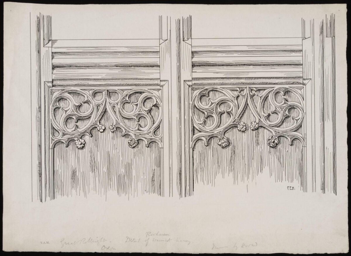 Ink Drawing of Carved Wood Detail