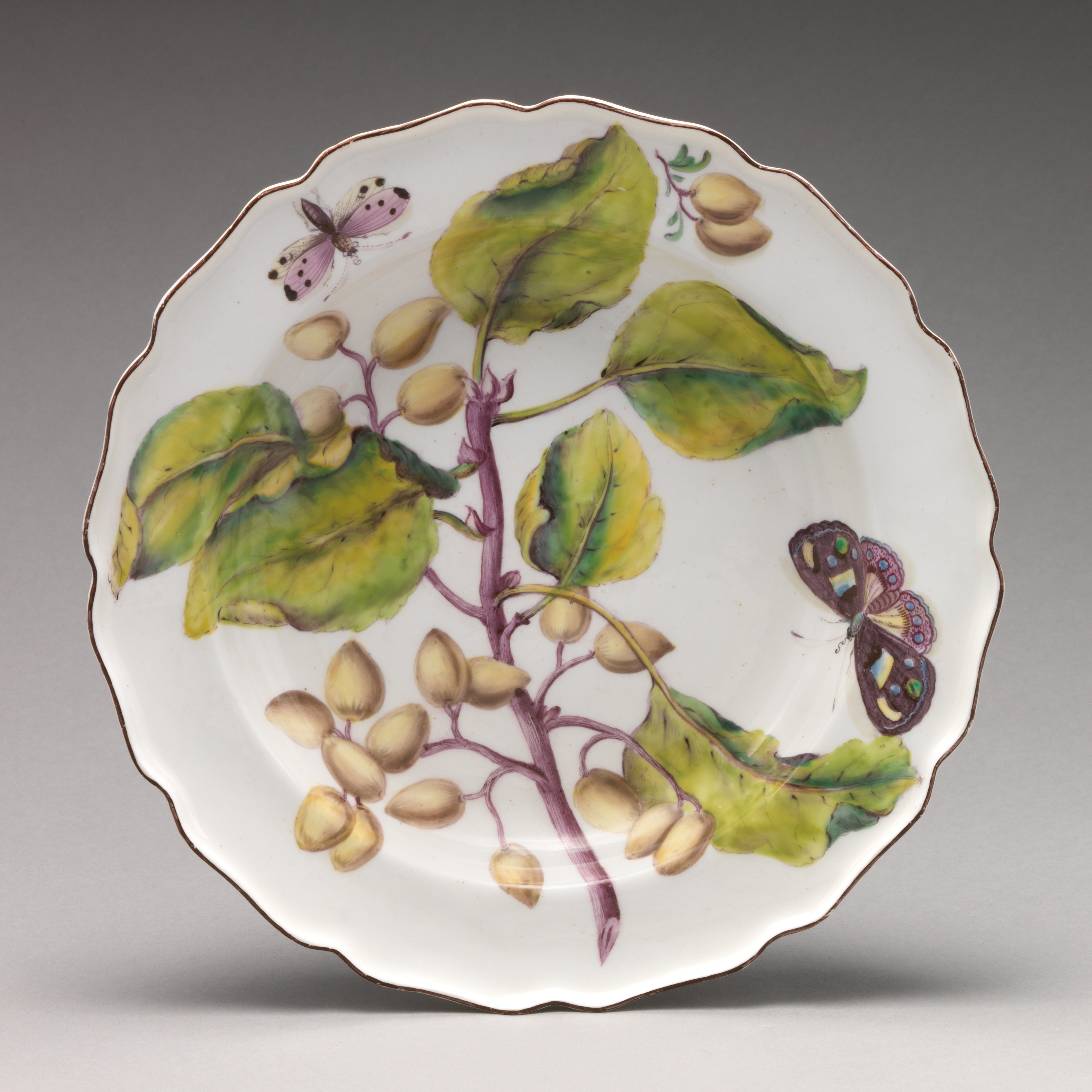 Porcelain Plate with Painted Fruit and Butterflies