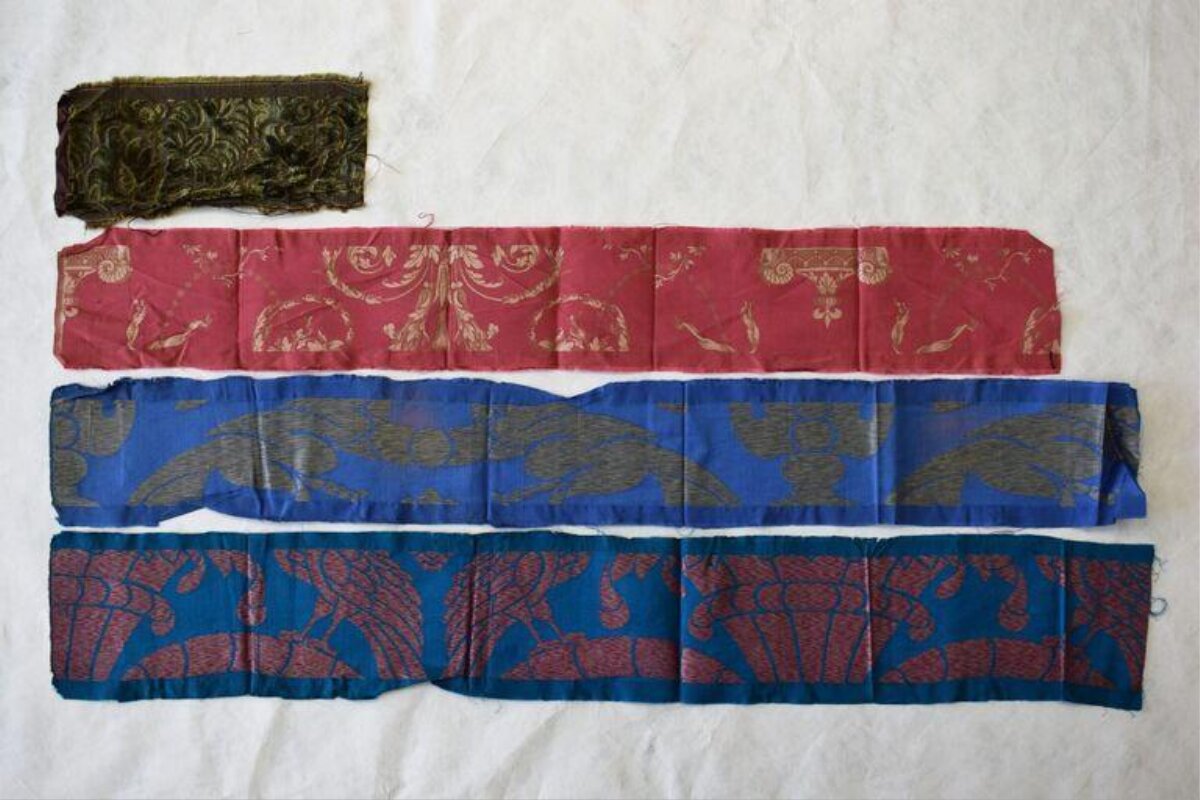 Four Antique Patterned Fabric Samples