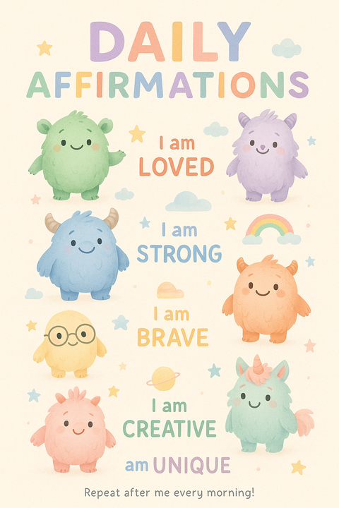 Daily Affirmations Cute Monster Poster