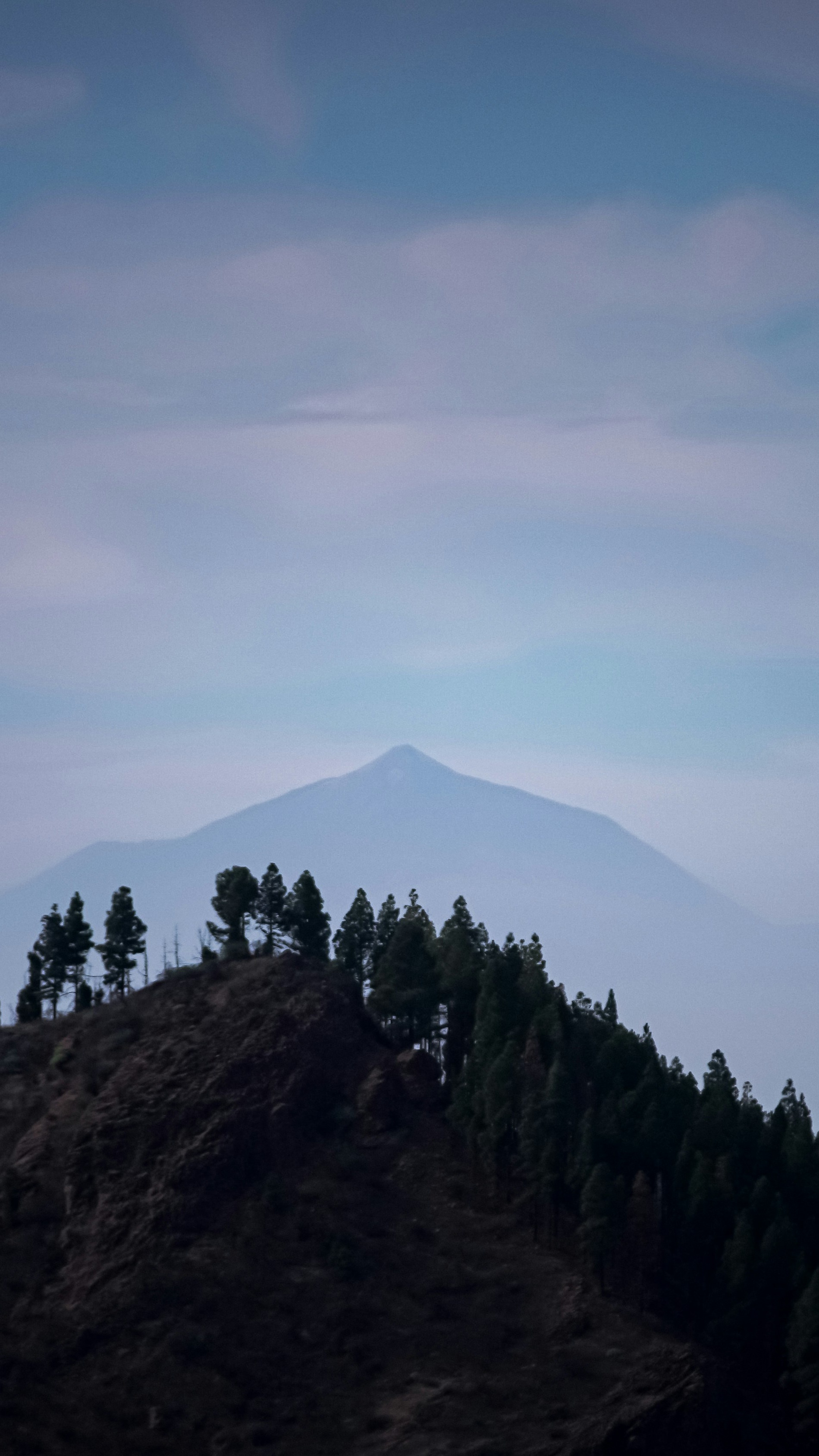 Distant Peak Over Forested Hill