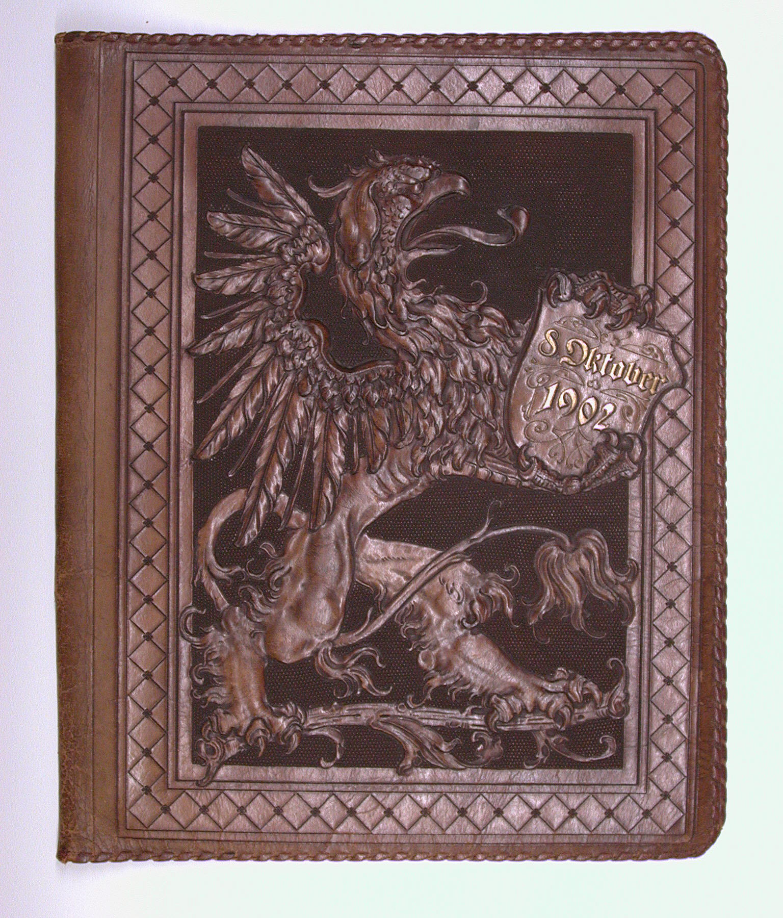 1902 Embossed Griffin Leather Book Cover