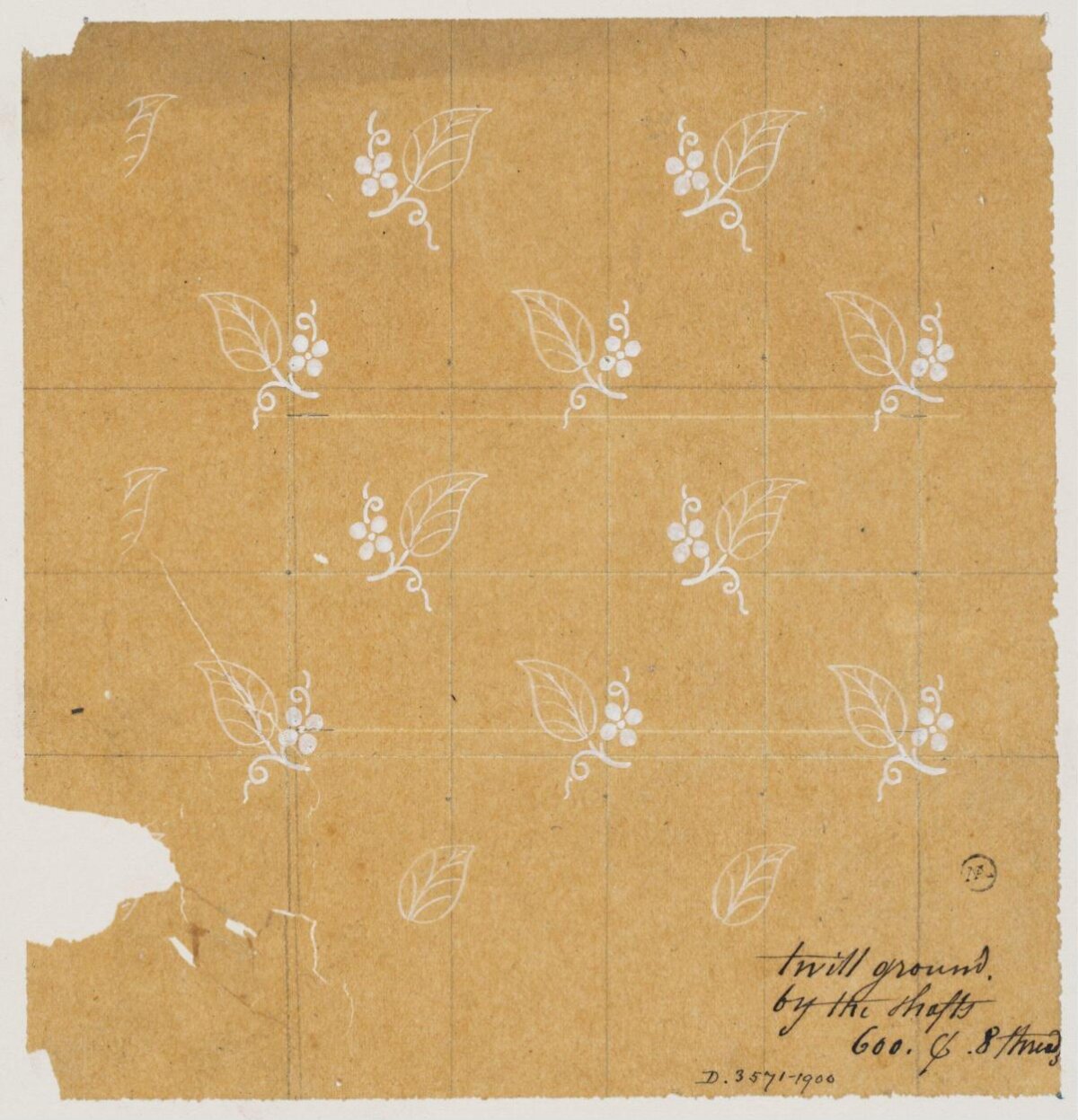 Vintage Textile Floral Pattern Sketch