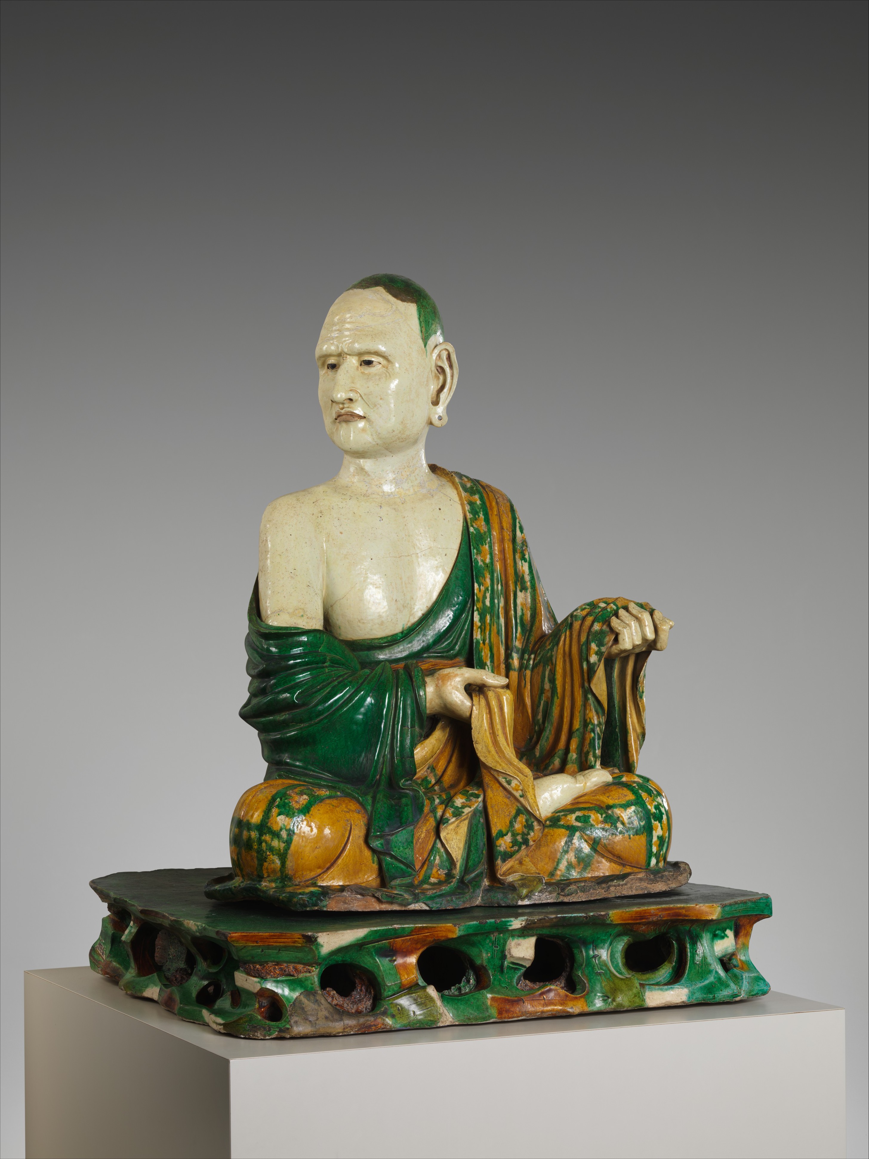 Tri-colored Glazed Seated Arhat Statue