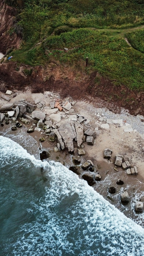 Aerial View of Coastal Landslide Rubble