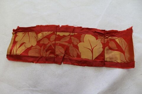 Red Leaf Patterned Silk Fabric Scrap