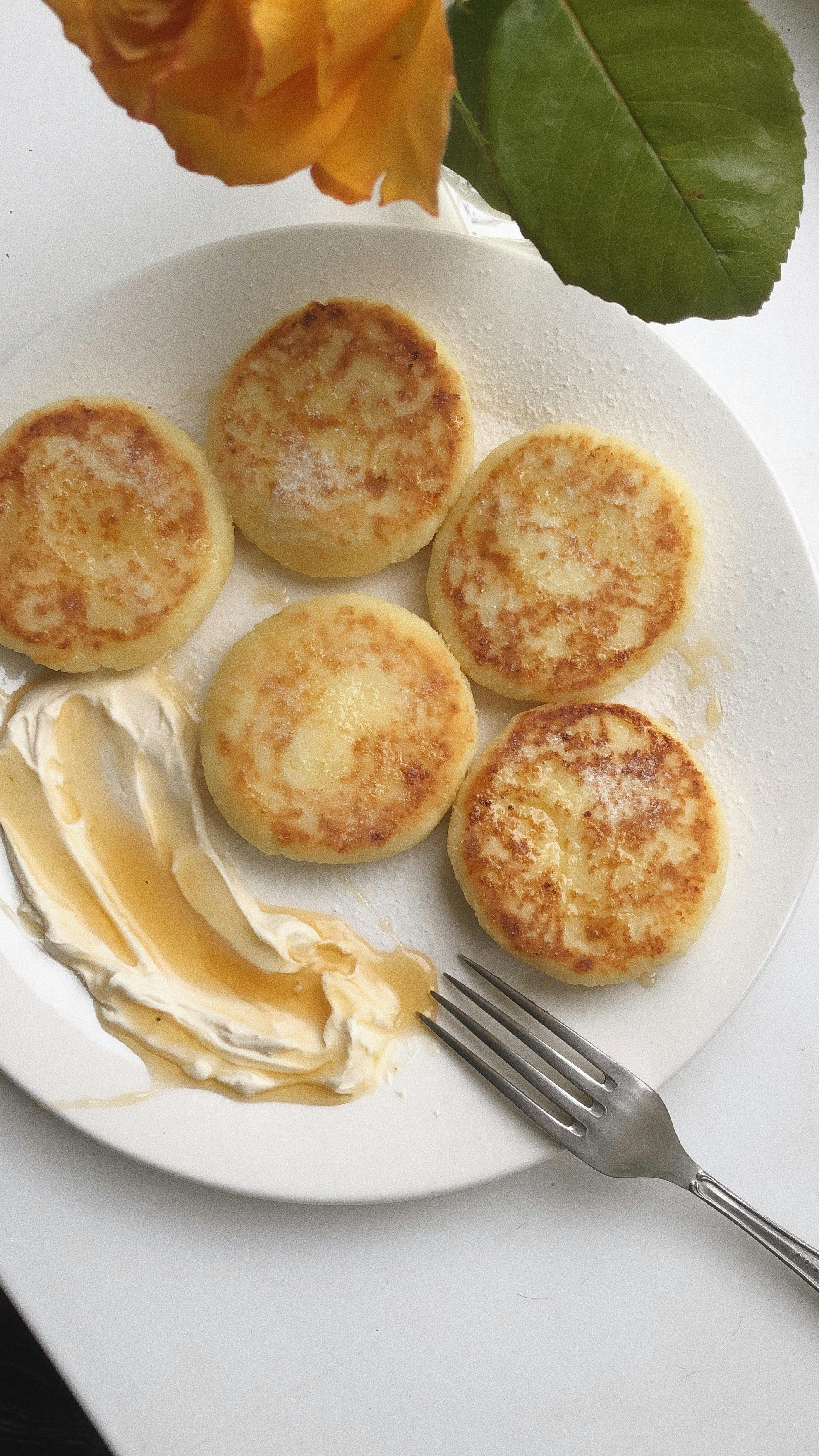 Homemade Cheese Pancakes on Plate