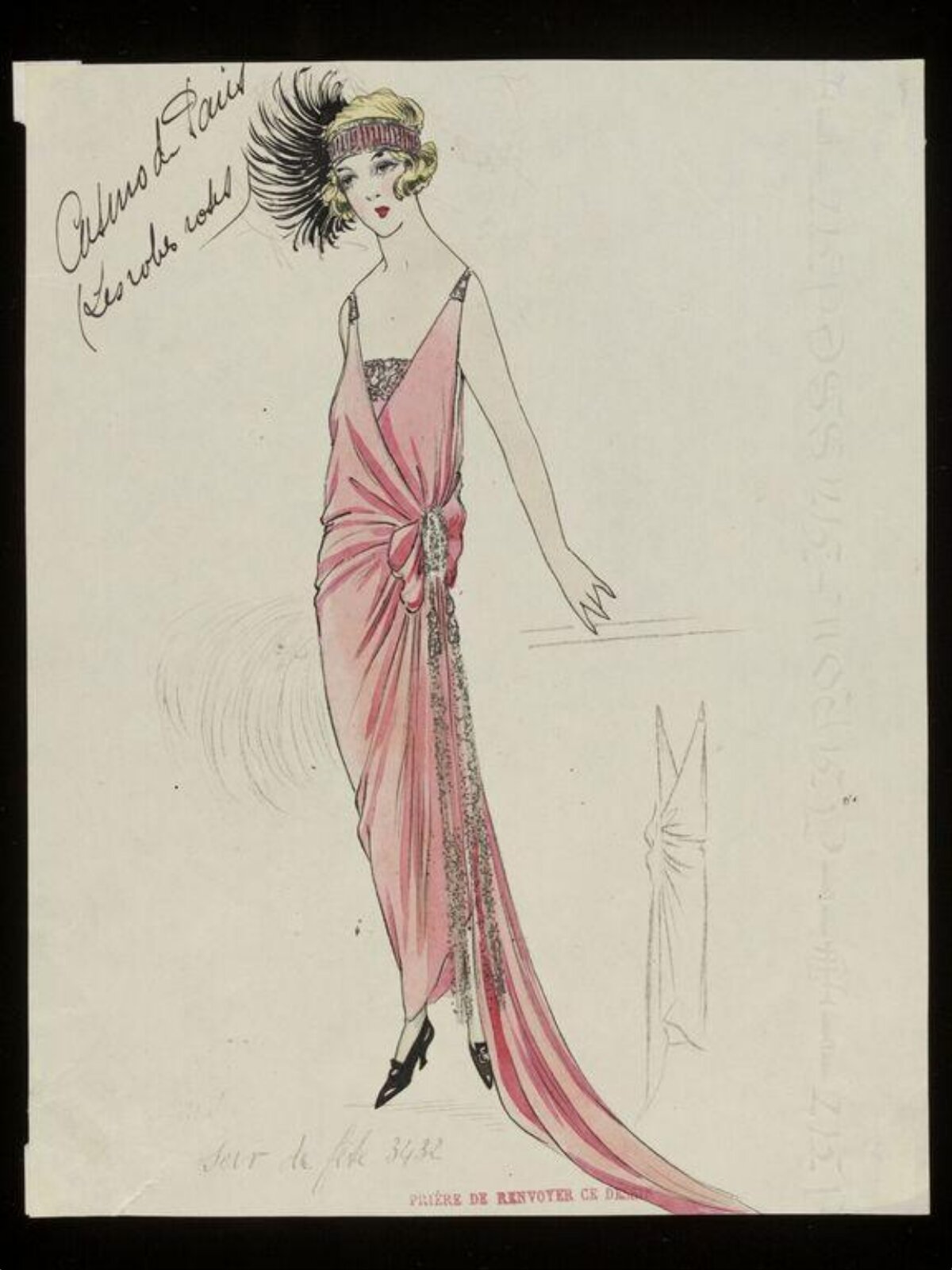 Vintage Parisian Evening Gown Fashion Sketch