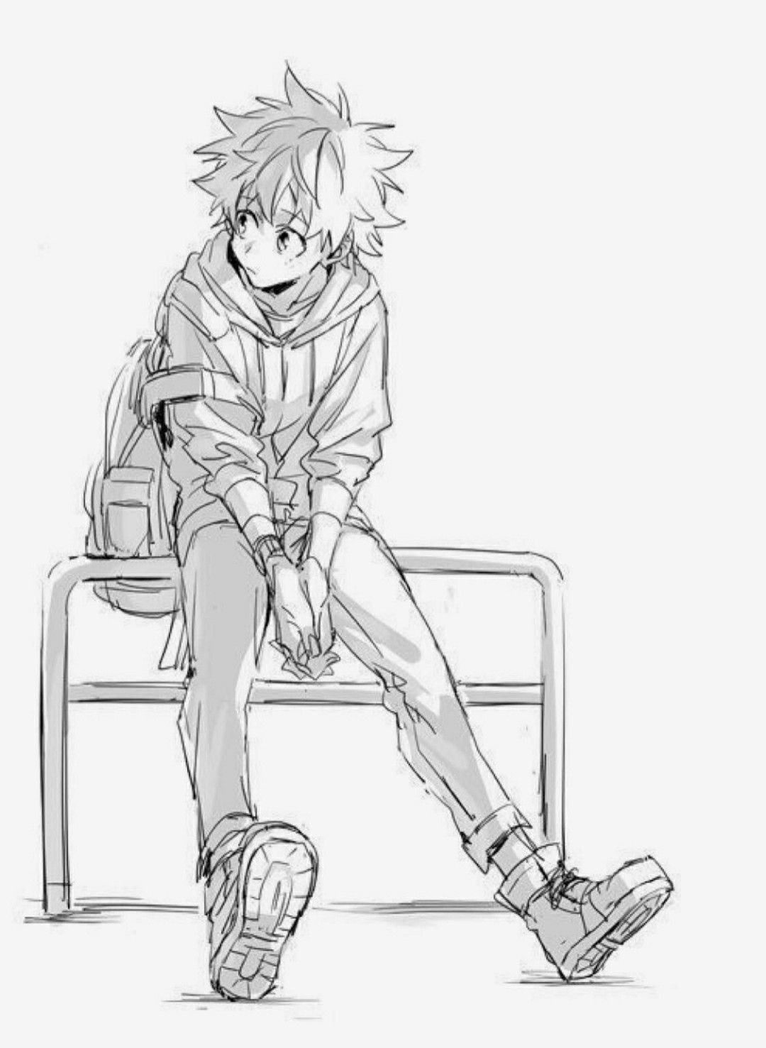 Anime Boy Sitting on Bench