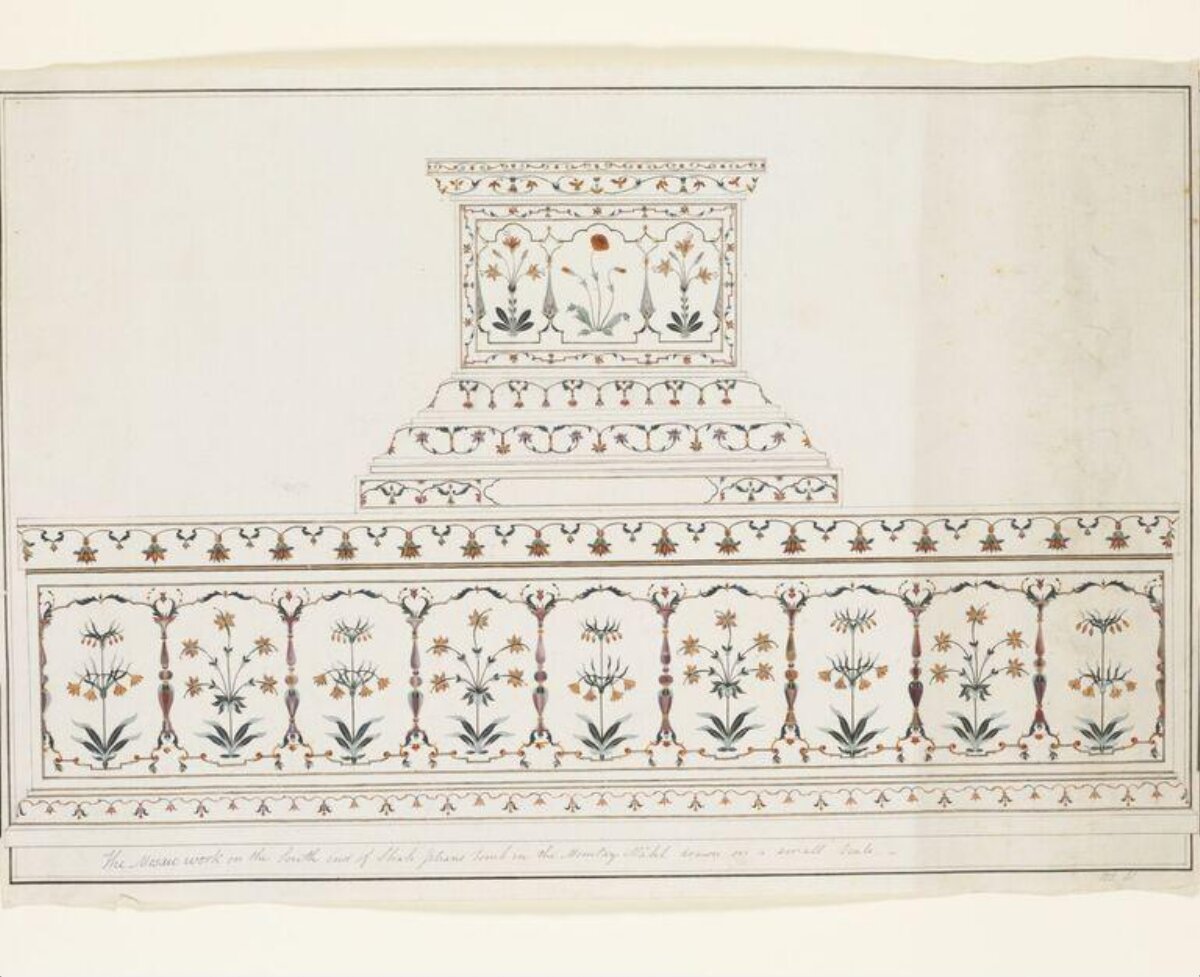Architectural Drawing of Mughal Tomb Mosaic