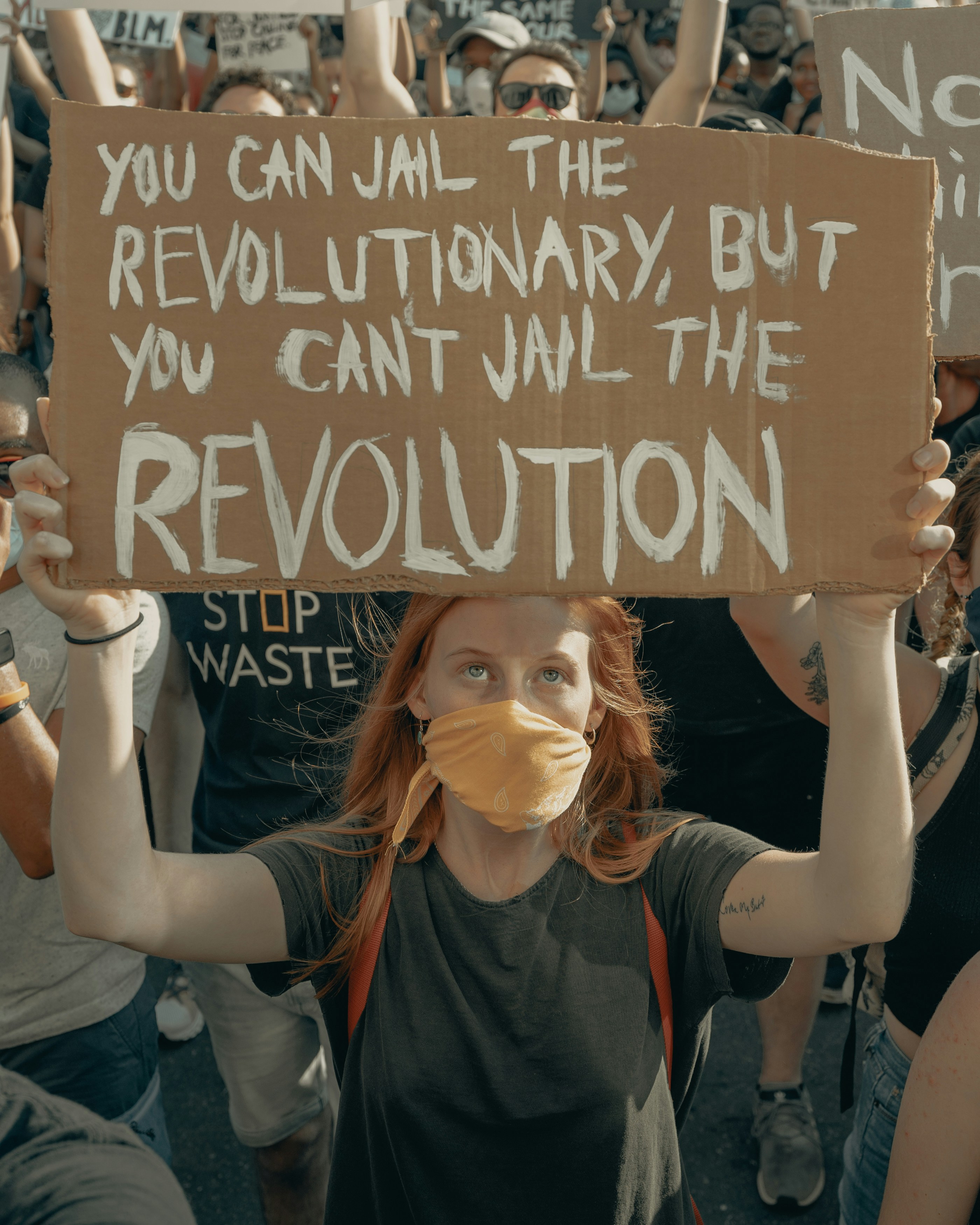 Protestor Holding Revolution Sign at Protest