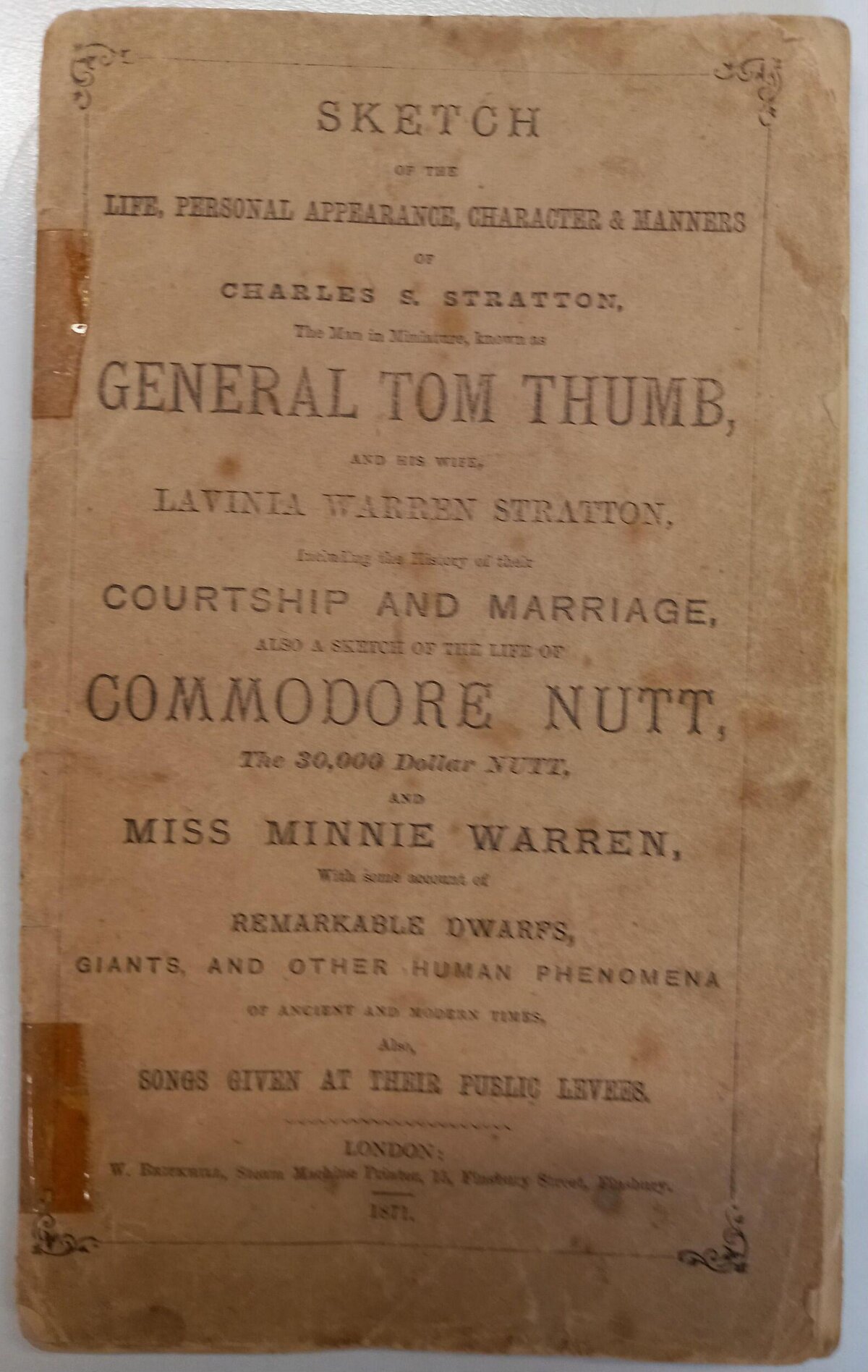 1871 General Tom Thumb Pamphlet Cover