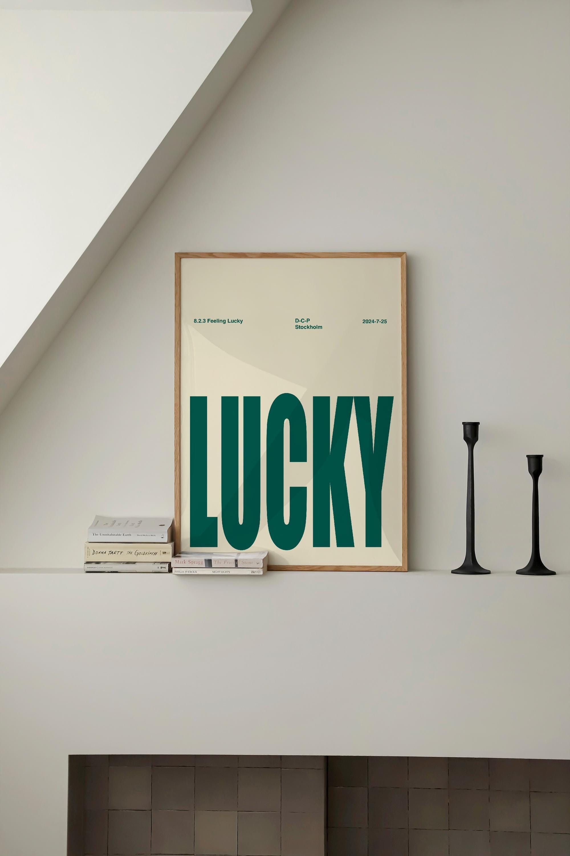 Framed LUCKY Art in Minimalist Interior