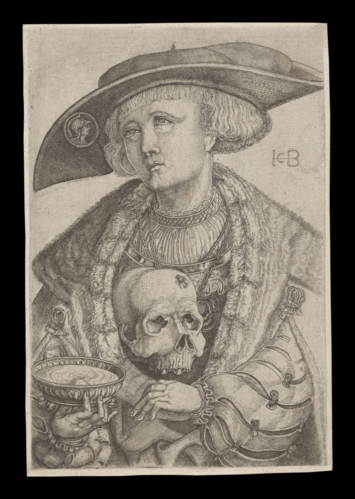 Engraved Portrait of Nobleman with Skull