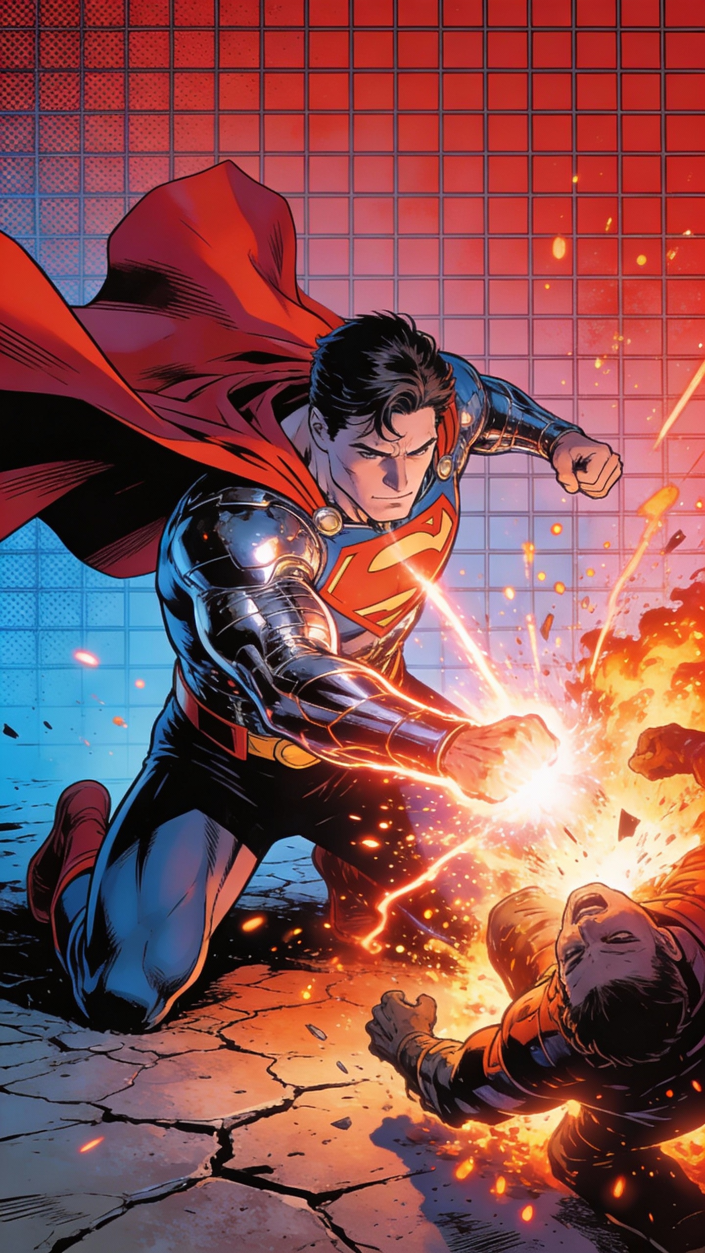 Superman Punches Opponent in Battle