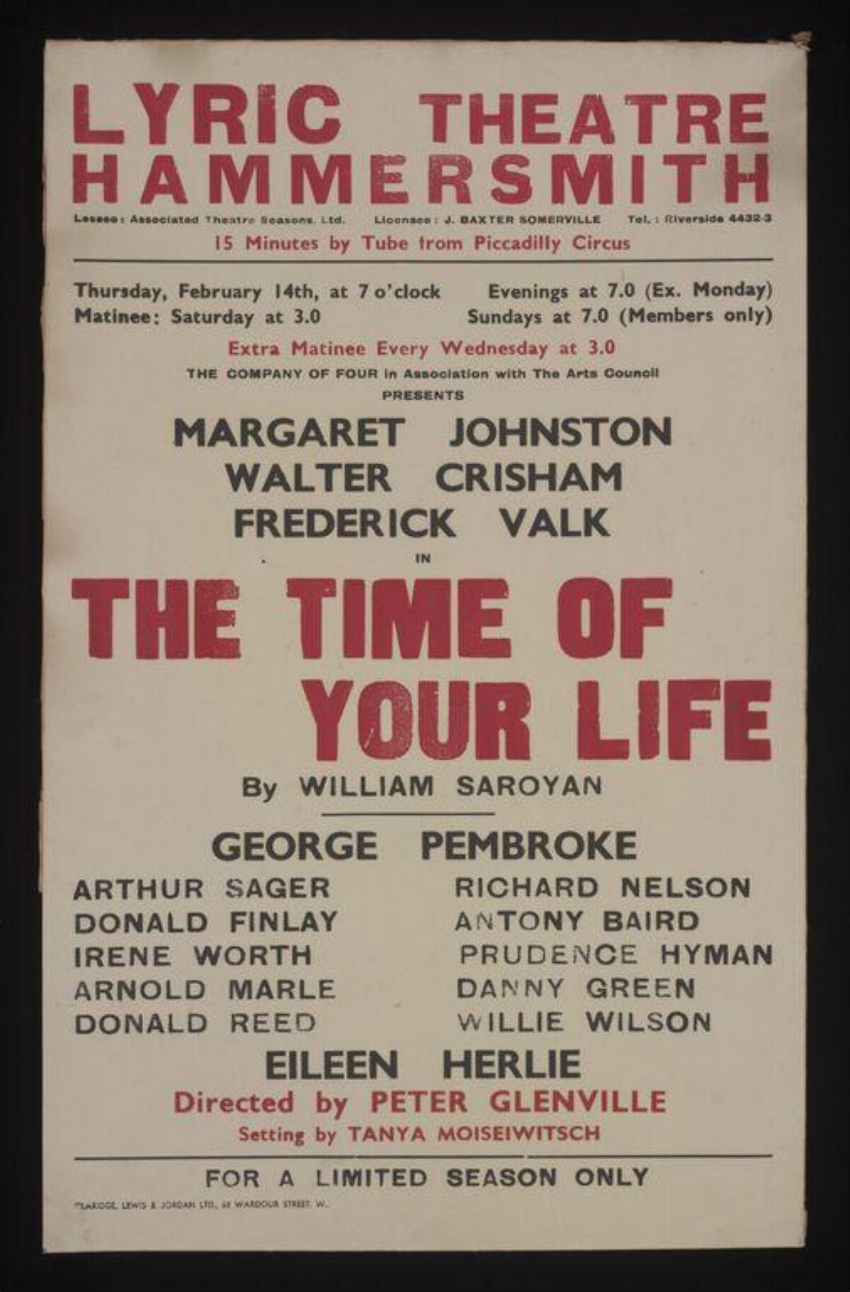Vintage The Time of Your Life Theatre Poster