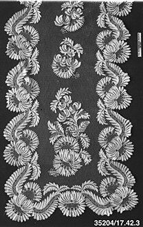 White Floral Embroidery on Black Textile