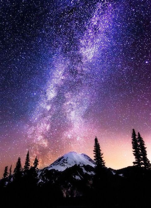Milky Way Over Snow Capped Mountain