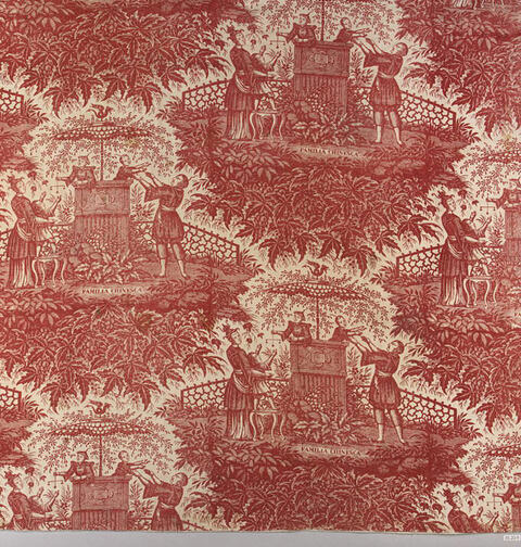 Red Chinoiserie Toile Pattern Fabric