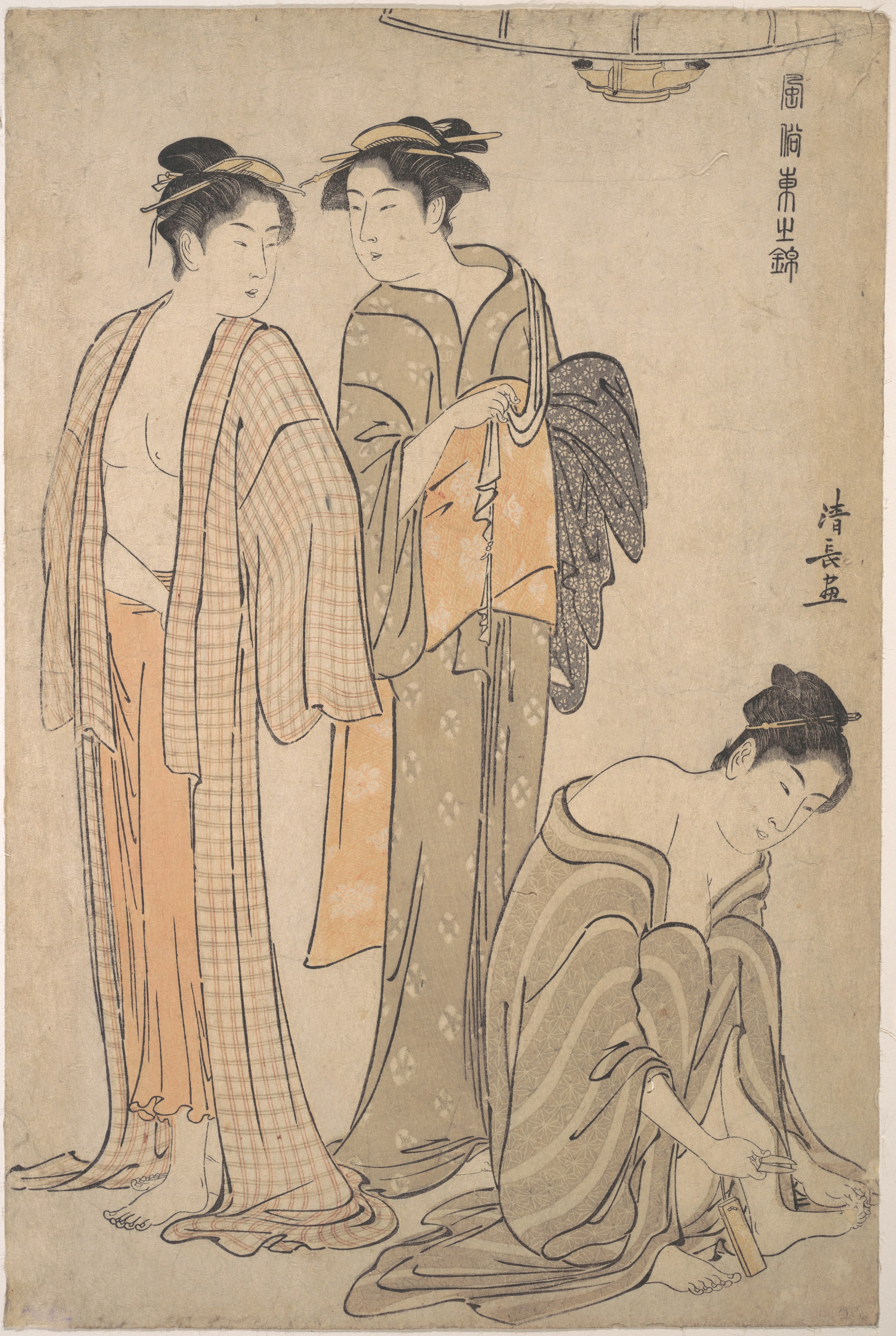 Japanese Ukiyo-e: Three Women After Bath