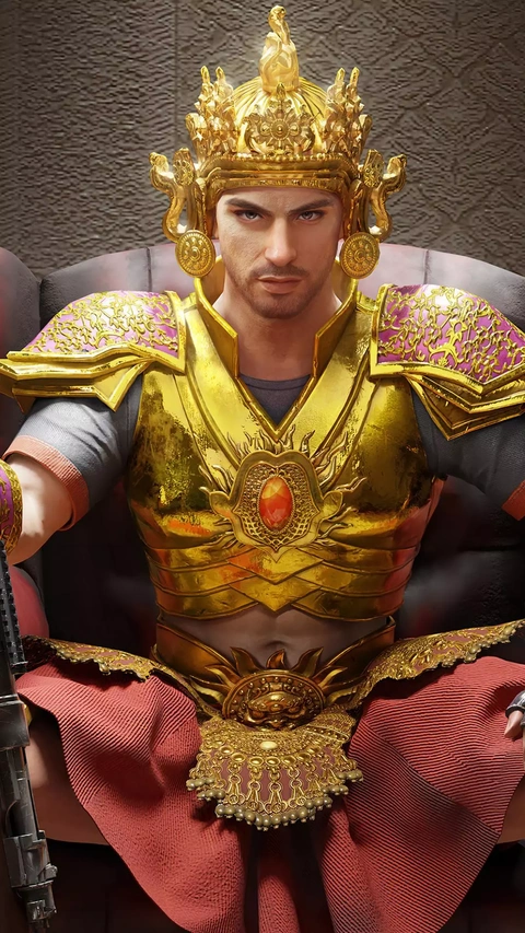 King in Golden Armor on Throne