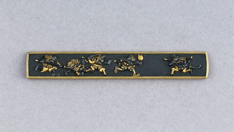 Gold-Inlaid Running Samurai Sword Fitting