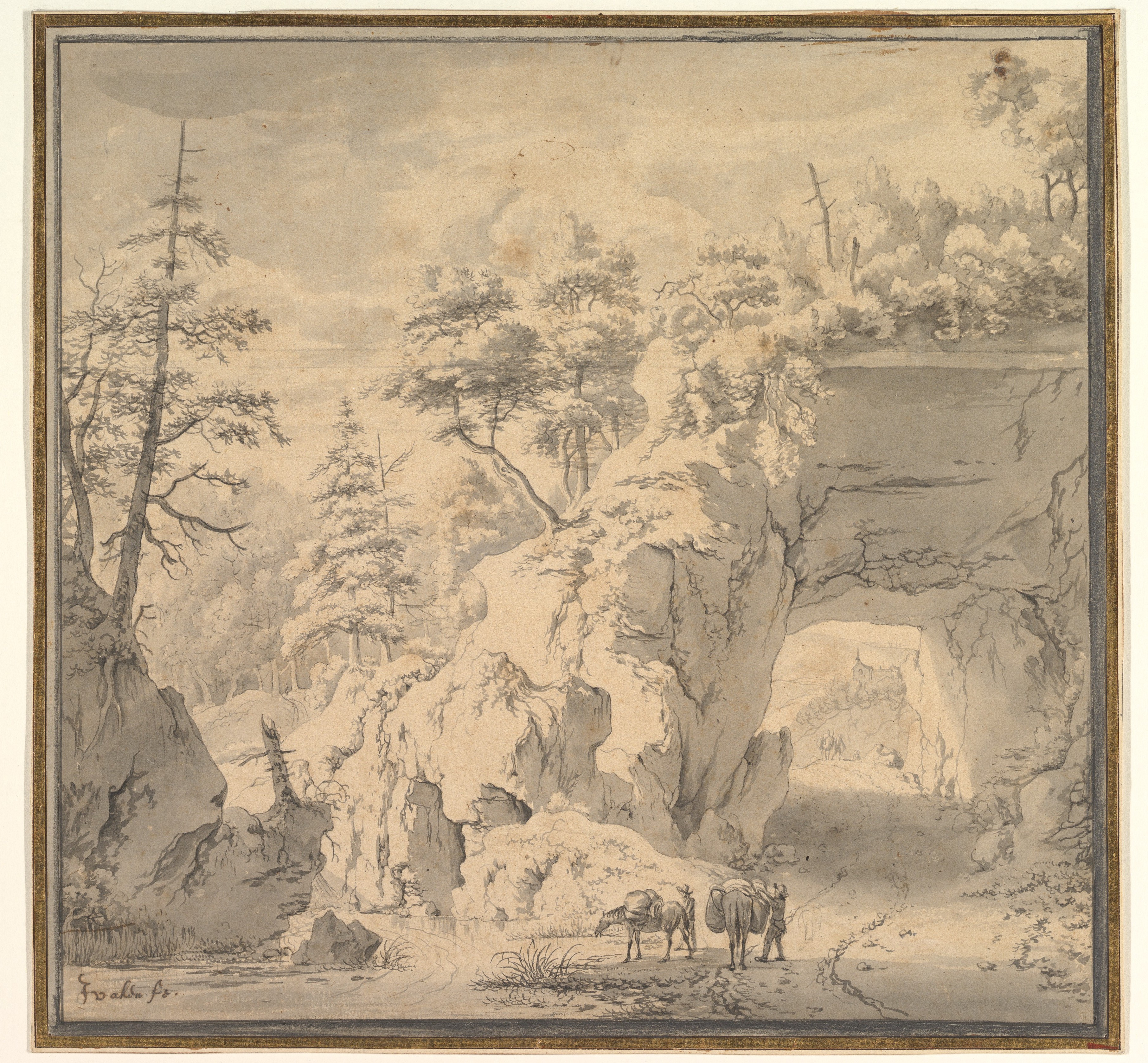 Rocky Forest Landscape with Travelers
