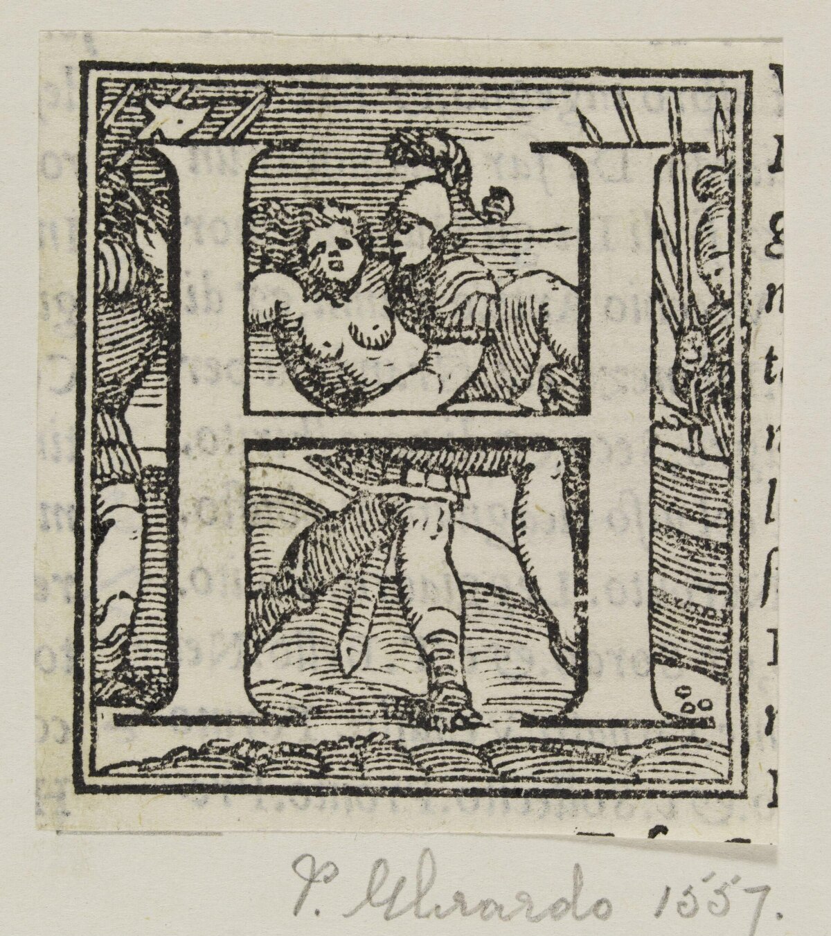 Woodcut Decorative Initial H with Erotic Scene