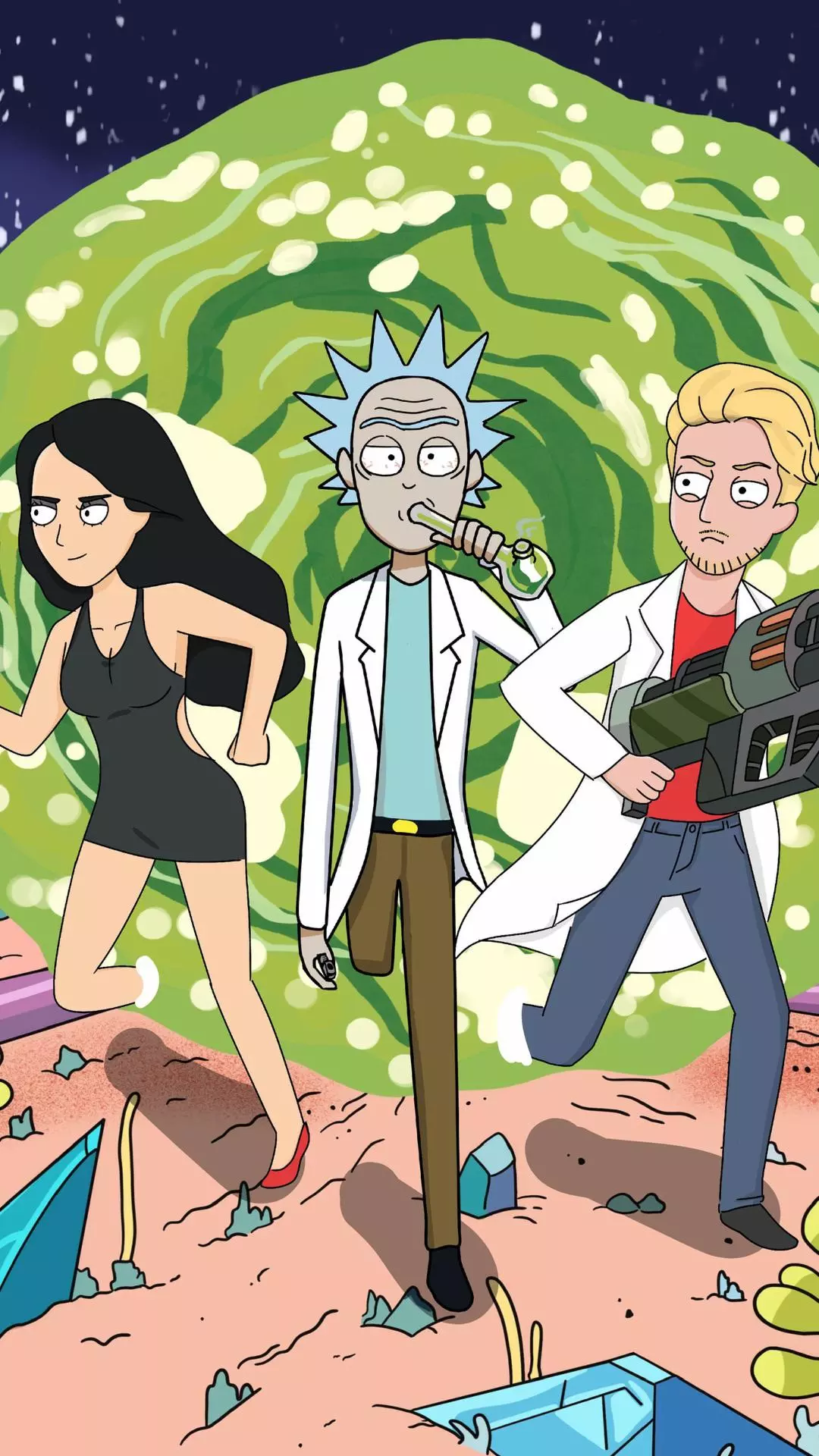 Rick and Companions on Alien Planet