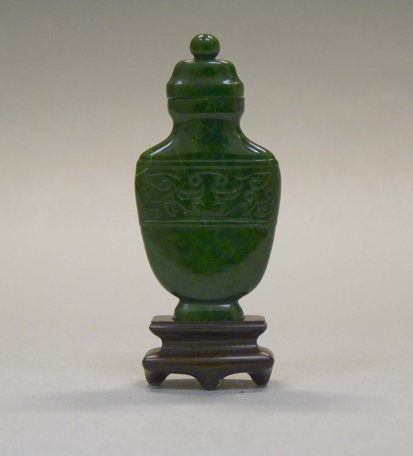 Carved Green Jade Covered Vase