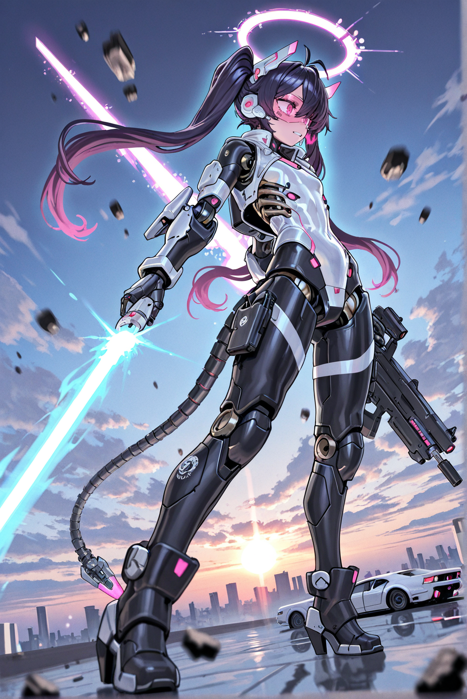 Anime Cyborg Girl with Mechanical Armor