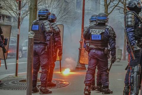 Riot Police at Urban Protest Scene