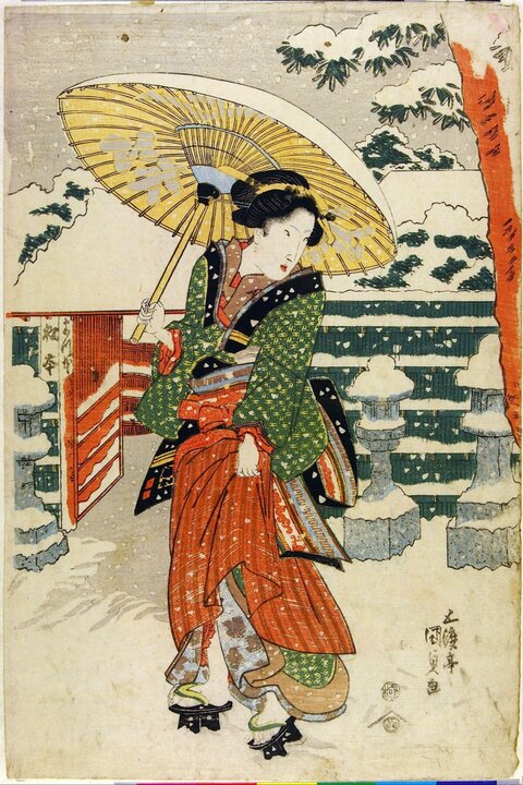 Japanese Woman in Snow Ukiyo-e