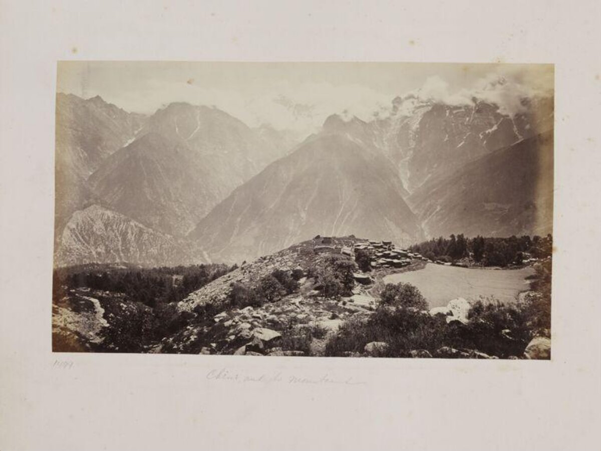 Vintage Mountain Landscape with Settlement