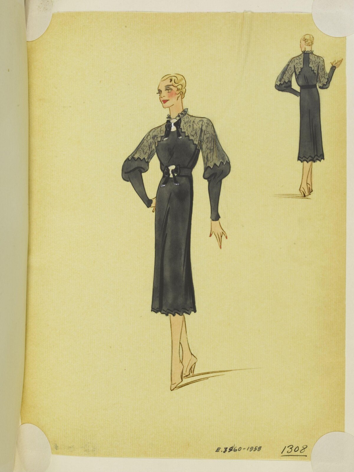 Vintage Black Dress Fashion Sketch