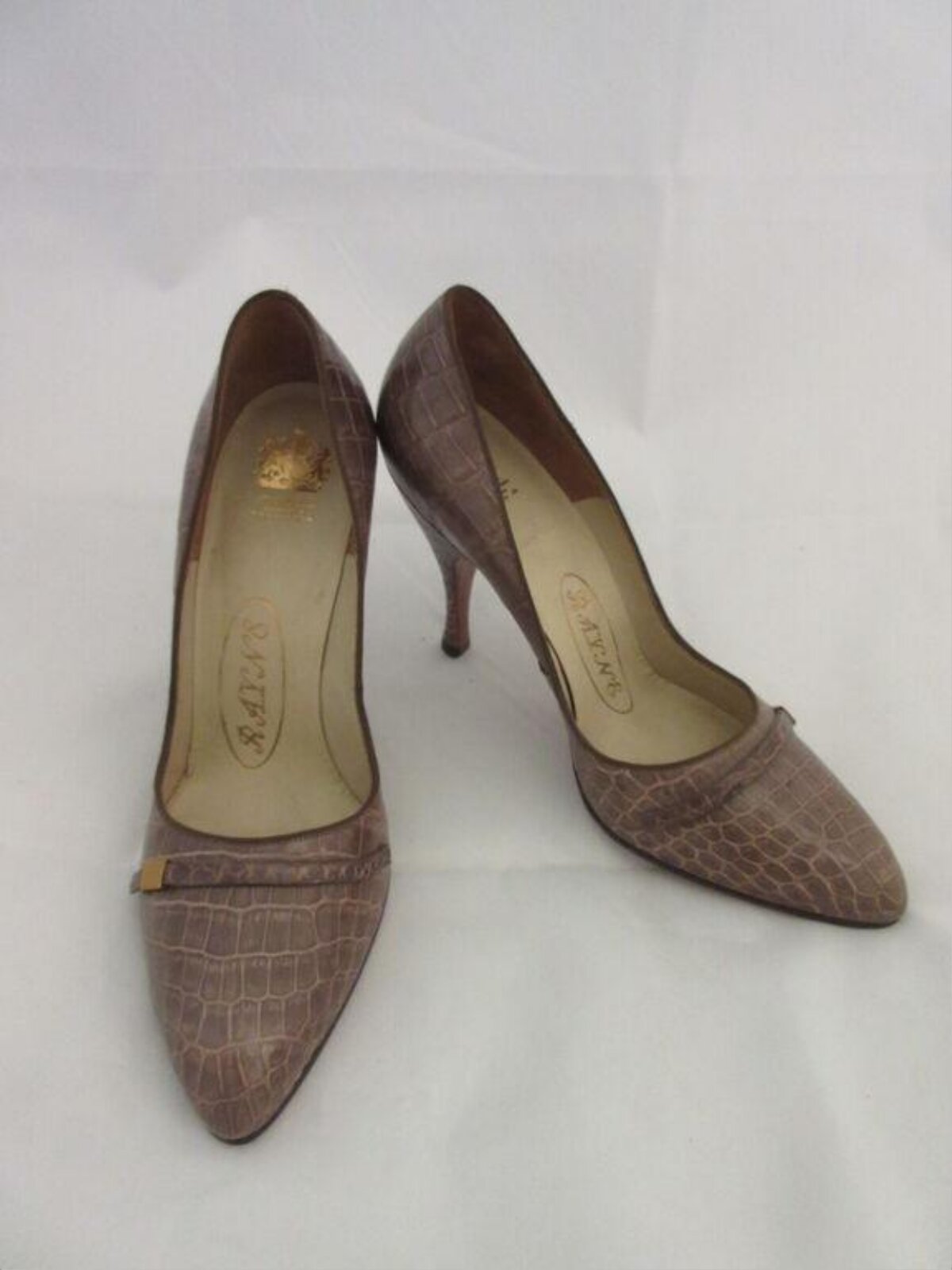 Pair of Brown Crocodile Pattern High Heels