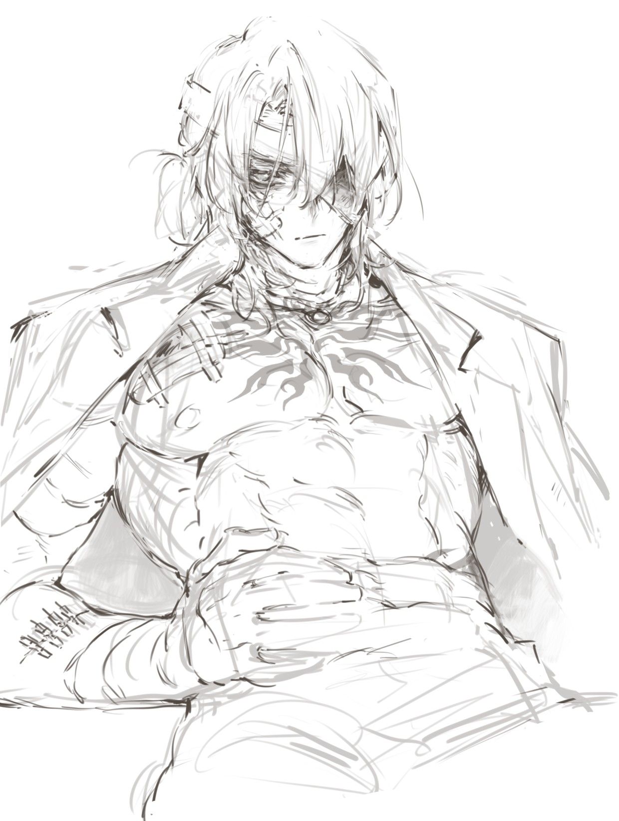 Sketch of Scarred Male Anime Character
