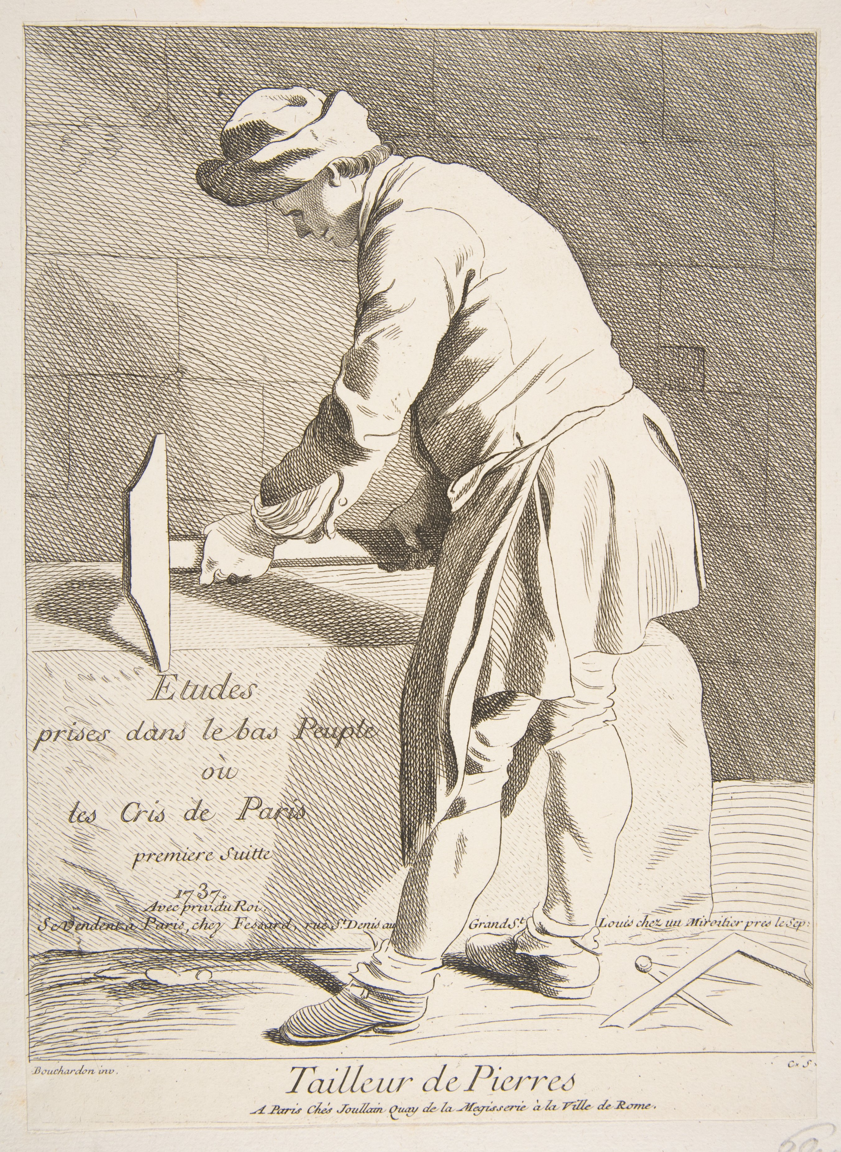 18th Century Etching of a Stone Cutter
