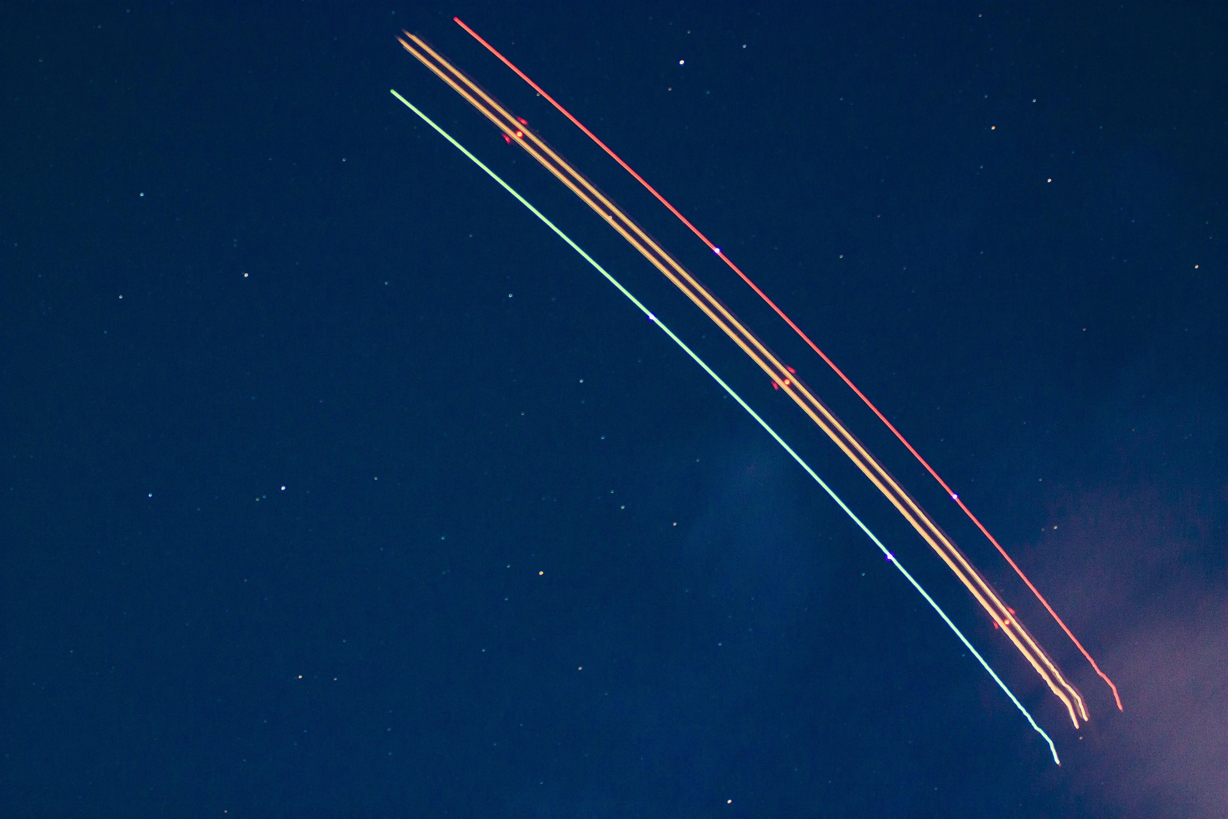 Aircraft Light Trails on Night Sky