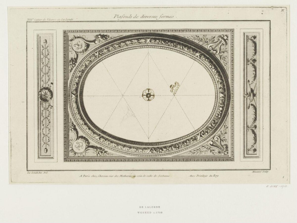 18th Century Oval Ceiling Design Engraving