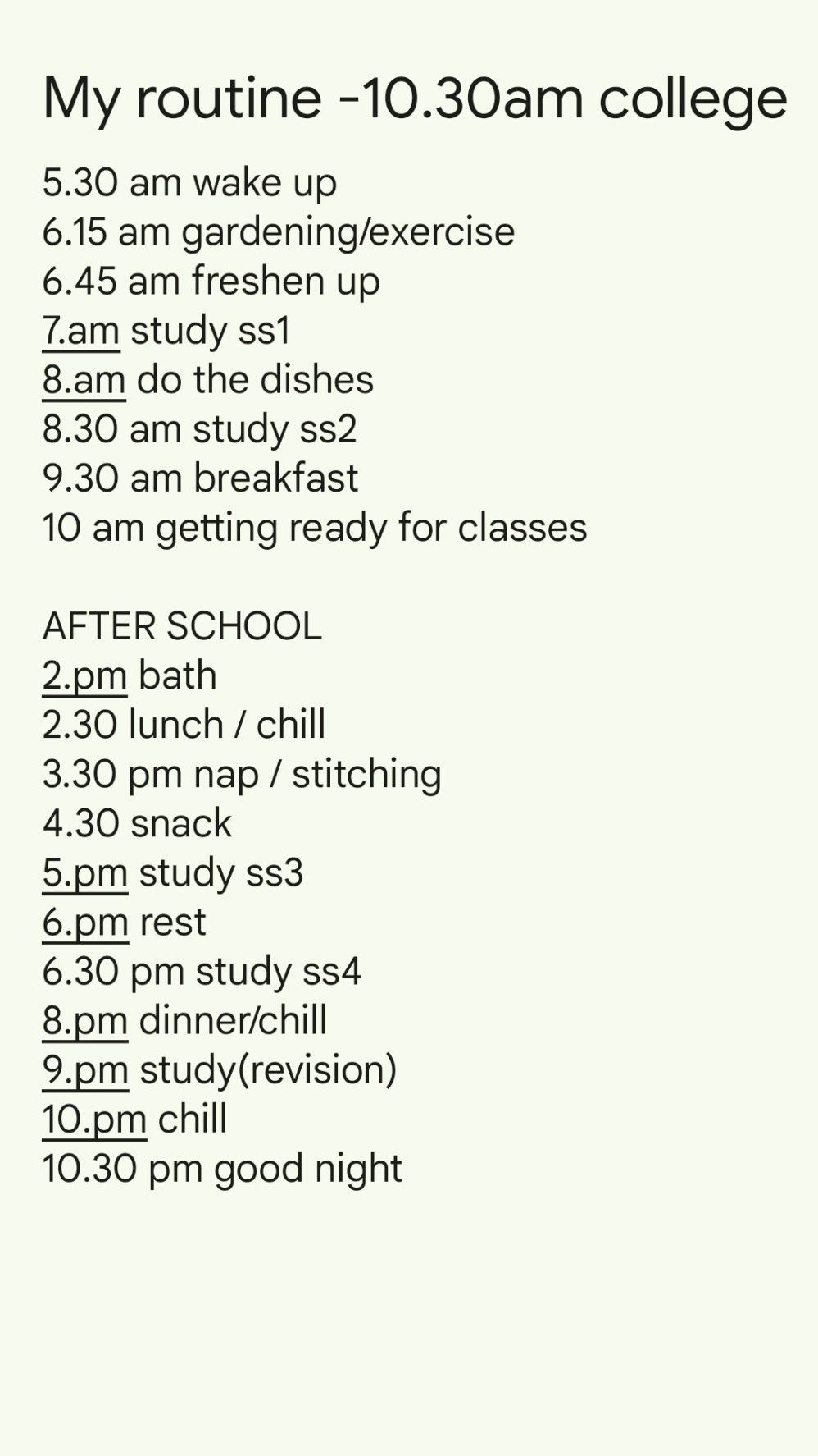 Daily College Student Routine Schedule