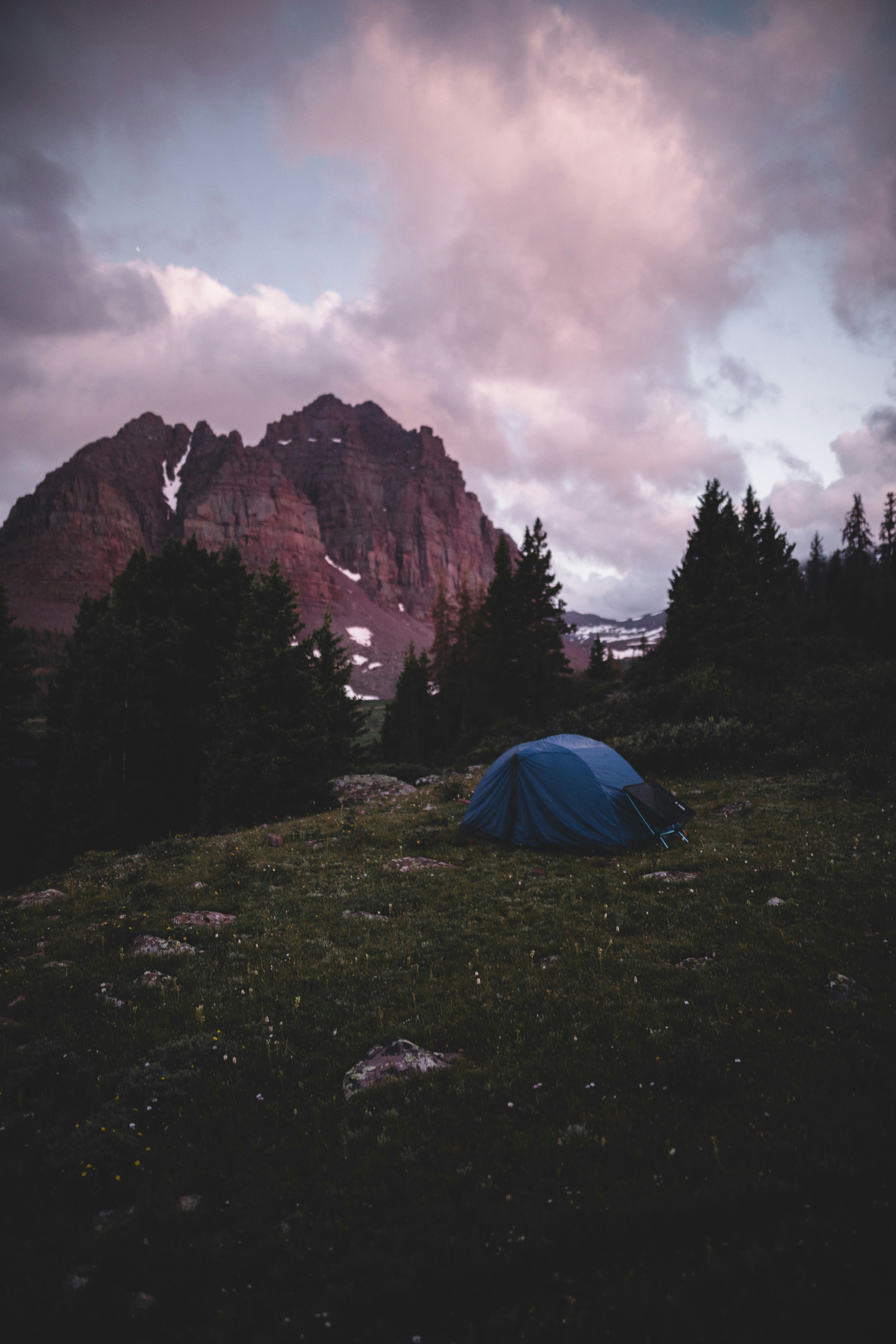 Camping at Mountain Base at Dusk
